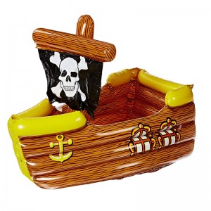 Inflatable pvc Brown and Yellow Pirate Ship with Crossbone Flag, Decorative Party Drink Cooler toy
